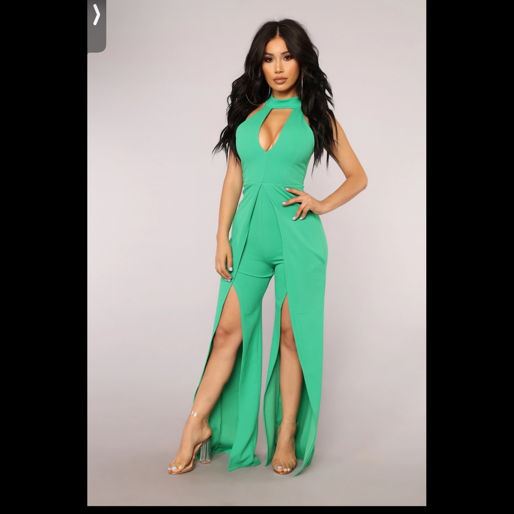 Fashion Nova Wide Leg Green Jumpsuit NWT